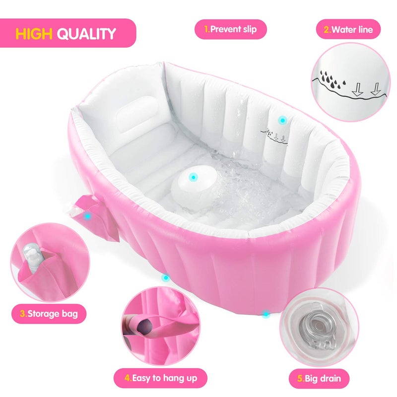 EZYCOK Inflatable Baby Bathtub with Air Pump, Baby Bath Tub Toddler Bathtub, Foldable Shower Basin for Newborn, Portable Travel Bath Tub, Green - Image 2